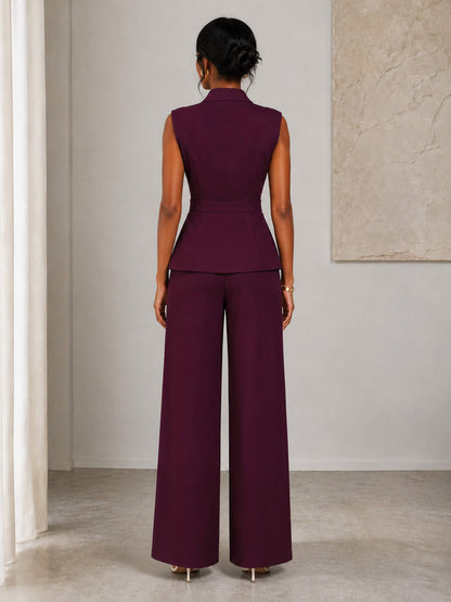 Women's 2 Piece Pantsuit with Sleeveless Shawl-Lapel Vest