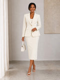 Women's 2 Piece Skirt Suit with Notch Lapel Blazer & Pencil Skirt