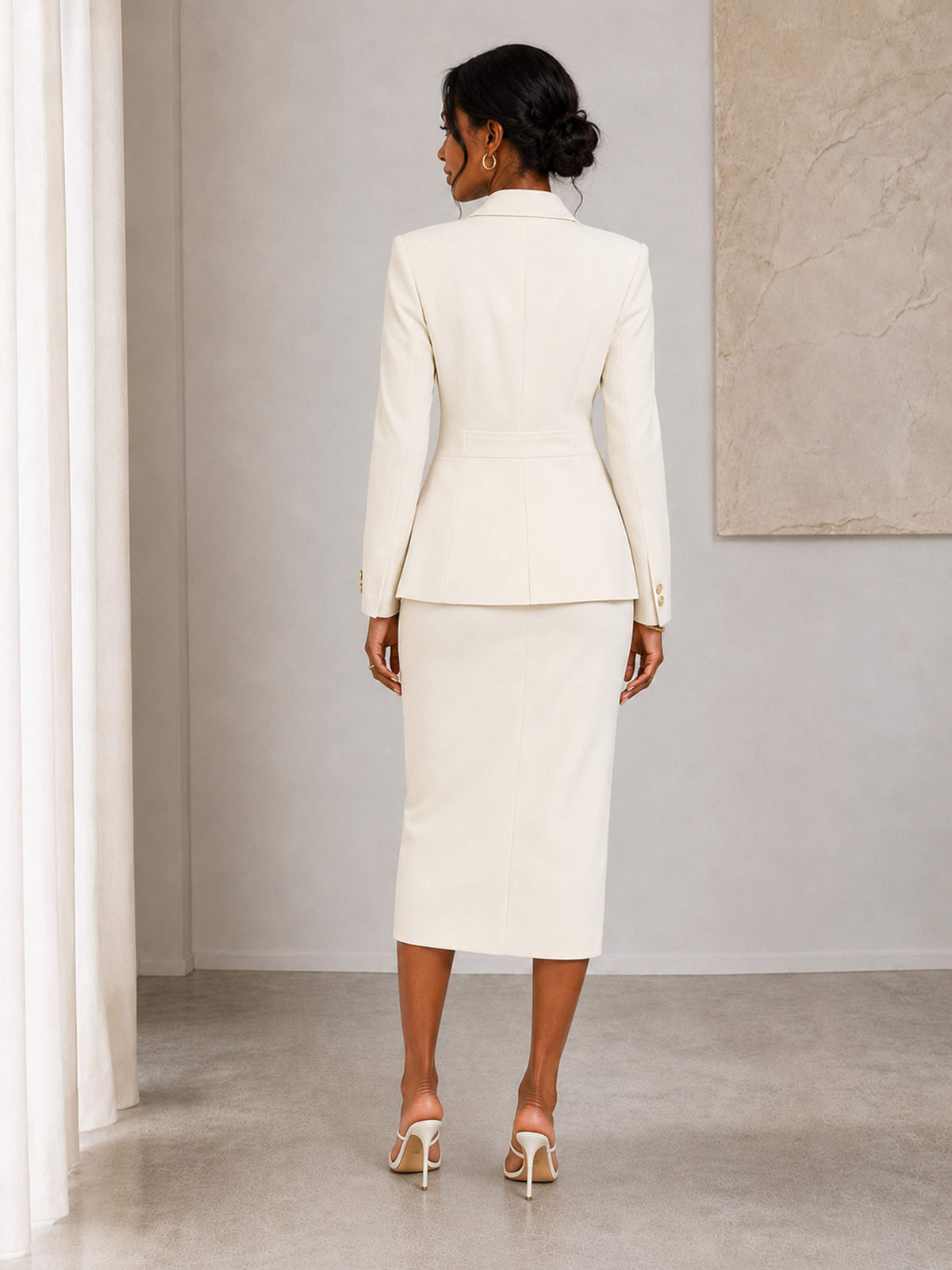 Women's 2 Piece Skirt Suit with Notch Lapel Blazer & Pencil Skirt