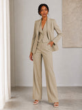 Women's 3 Piece Business Suit with Cropped Vest & Wide Leg Pants