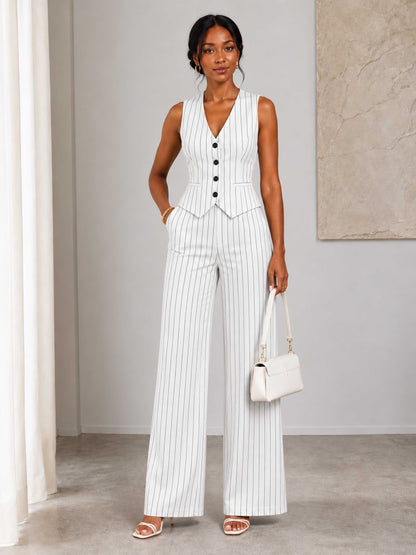 Women's 3-Piece Pinstripe Blazer Vest & Pantsuit for Business & Formal Events