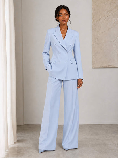 Women's Double-Breasted Peak Lapel Pantsuit with Wide Leg Pants