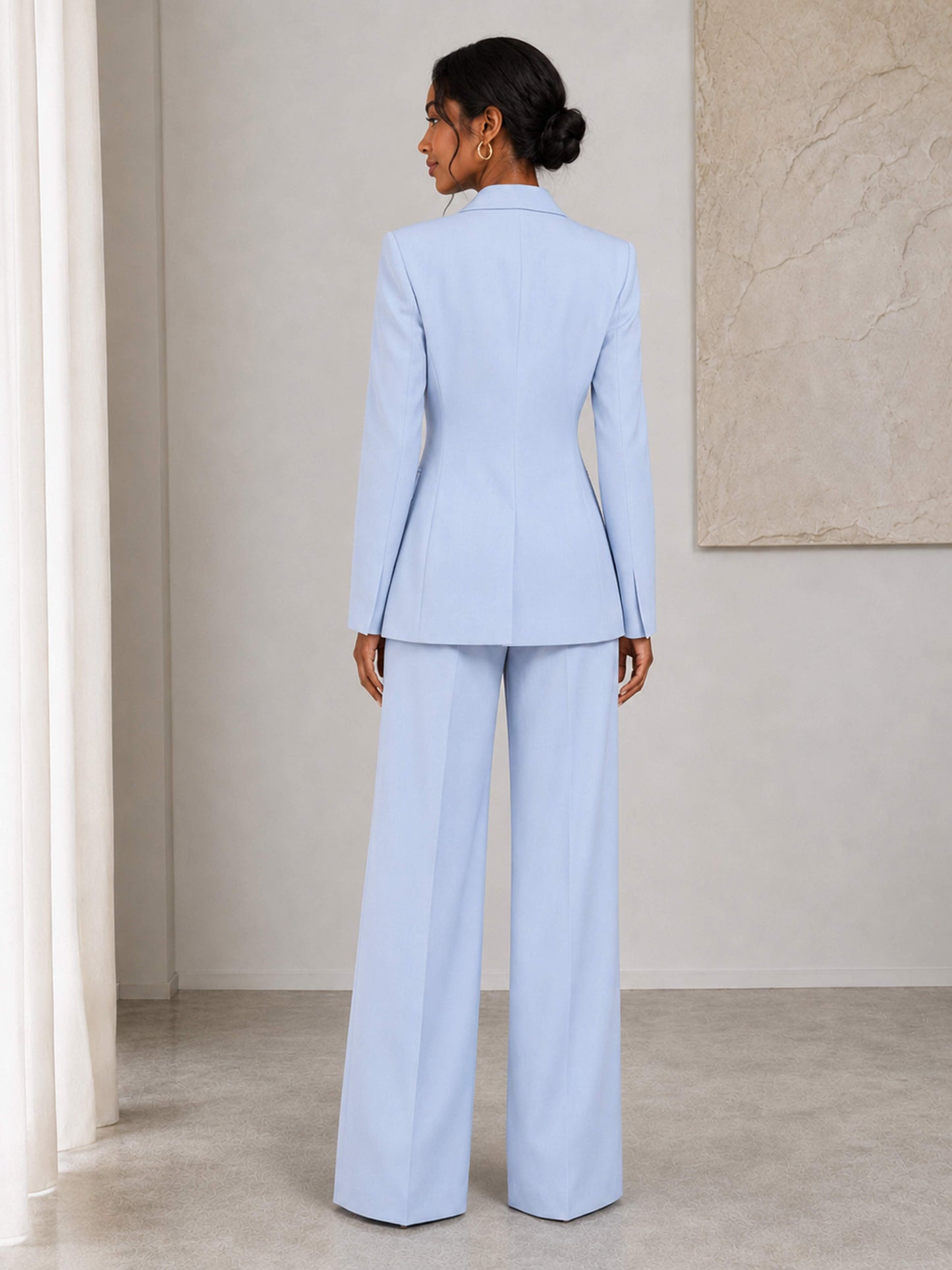 Women's Double-Breasted Peak Lapel Pantsuit with Wide Leg Pants