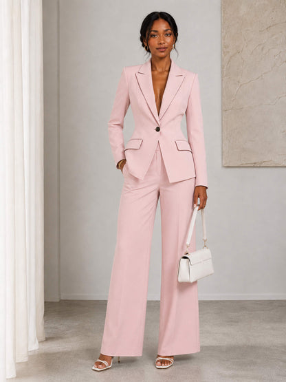 Women's Tailored 2 Piece Blazer & Wide Leg Pants Suit
