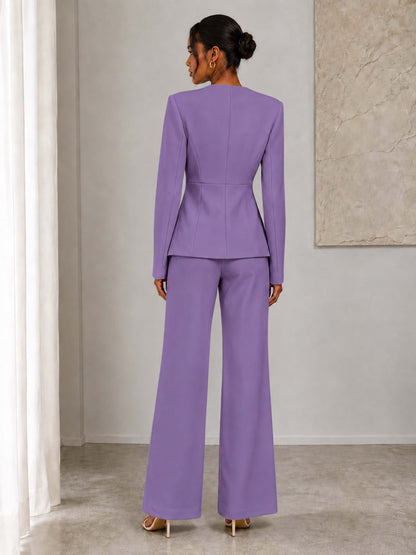 Women's Three-Button Fitted Jacket and Wide-Leg Pants Suit